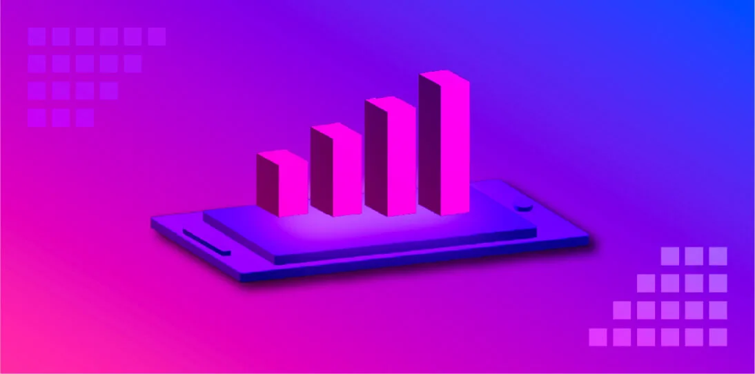 Purple 3D bar graph showing increase with each category