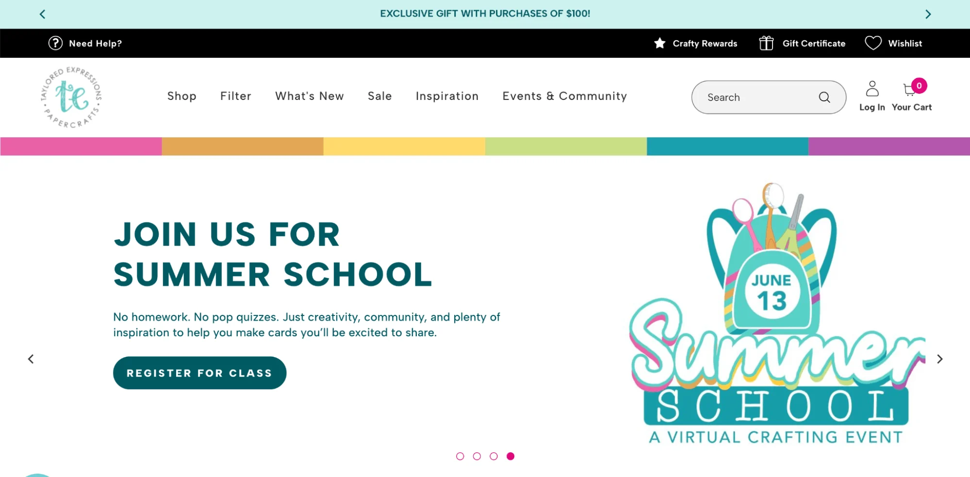 A screenshot of Taylored Expressions' ecommerce website homepage hero section.