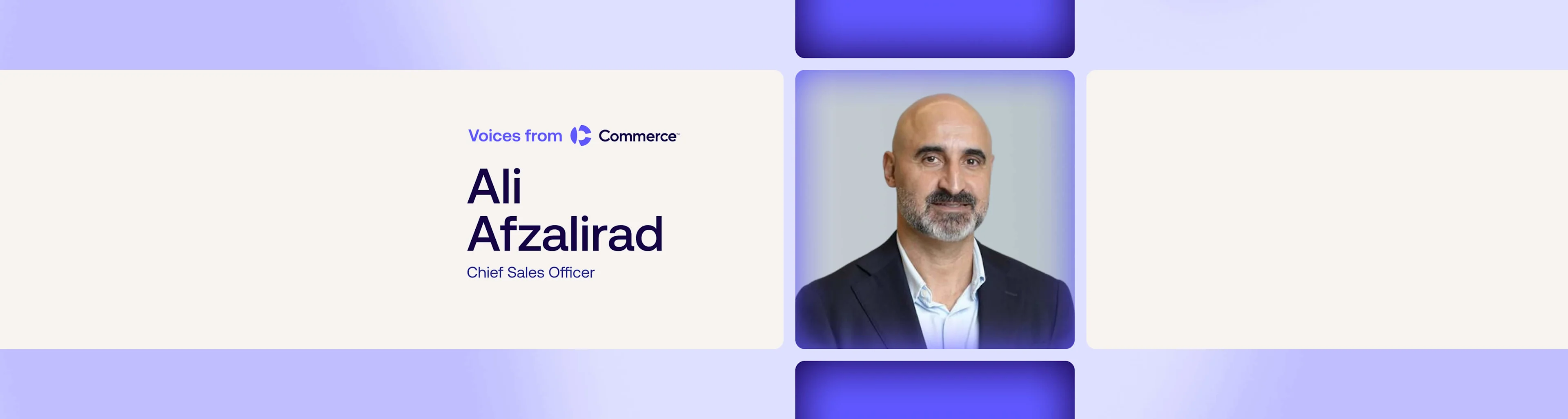 Ali Afzalirad, Chief Sales Officer, featured on the Voices from Commerce blog header banner.