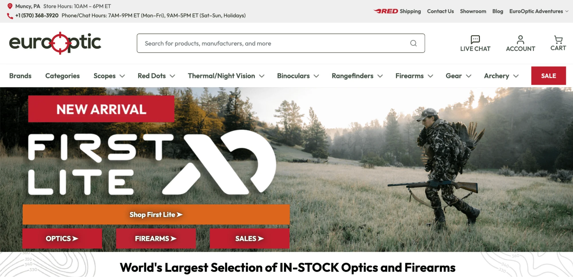 A screenshot of EuroOptic's ecommerce website homepage.