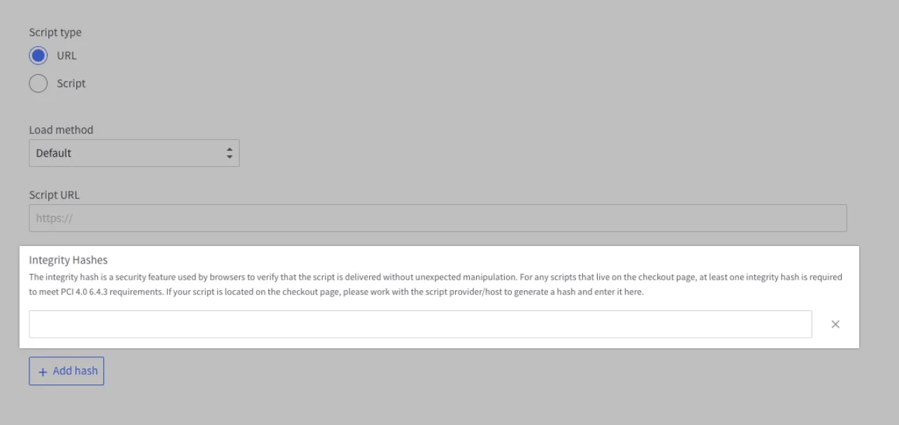URL script integrity hash field