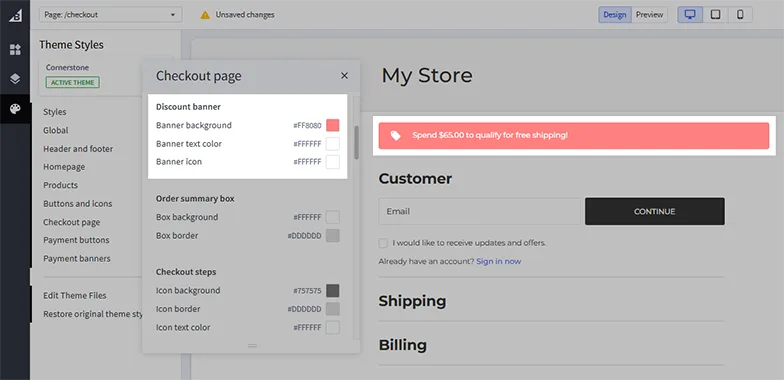 Customizing a checkout page promotion banner in Page Builder