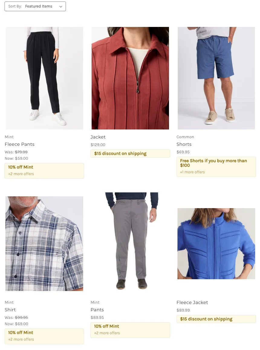 Dropdown menu showing "Sort By: Featured Items" with a downward arrow indicating sorting options for product listings.