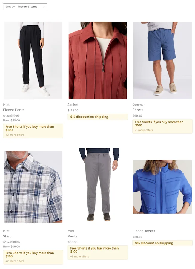 Dropdown menu showing "Sort By: Featured Items" with a downward arrow indicating sorting options for product listings.