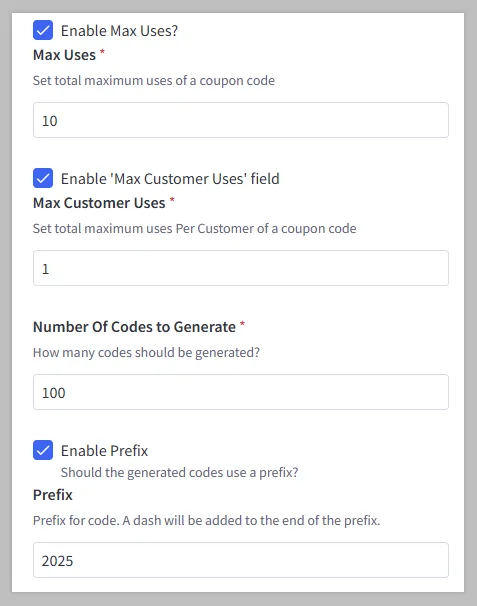 Coupon code generation preferences