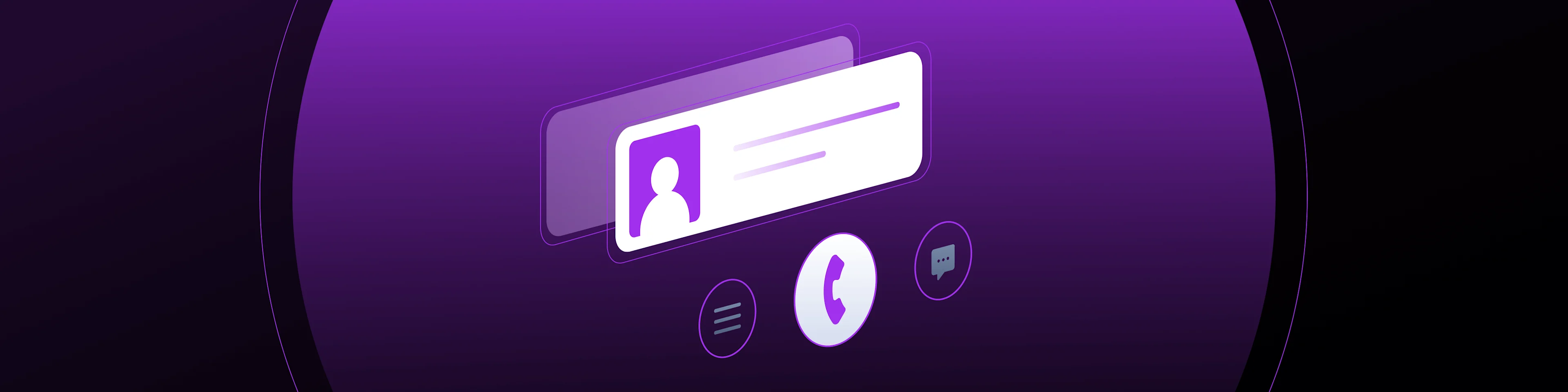 Isometric illustration of a user profile card with phone and chat icons, symbolizing customer support interaction.