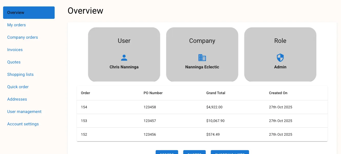 Buyer Portal - Recent Orders table
