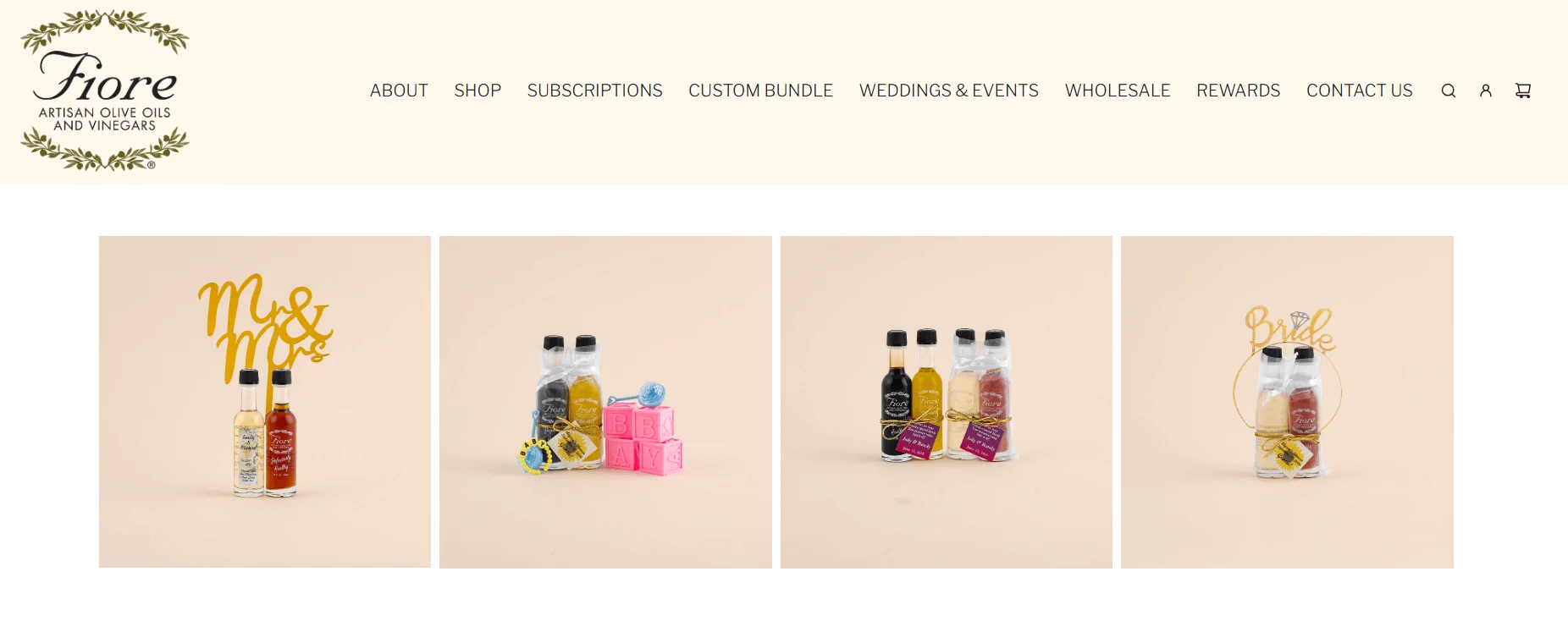 The Group Shot: product bundles product photo on a neutral background. (Fiore Website)