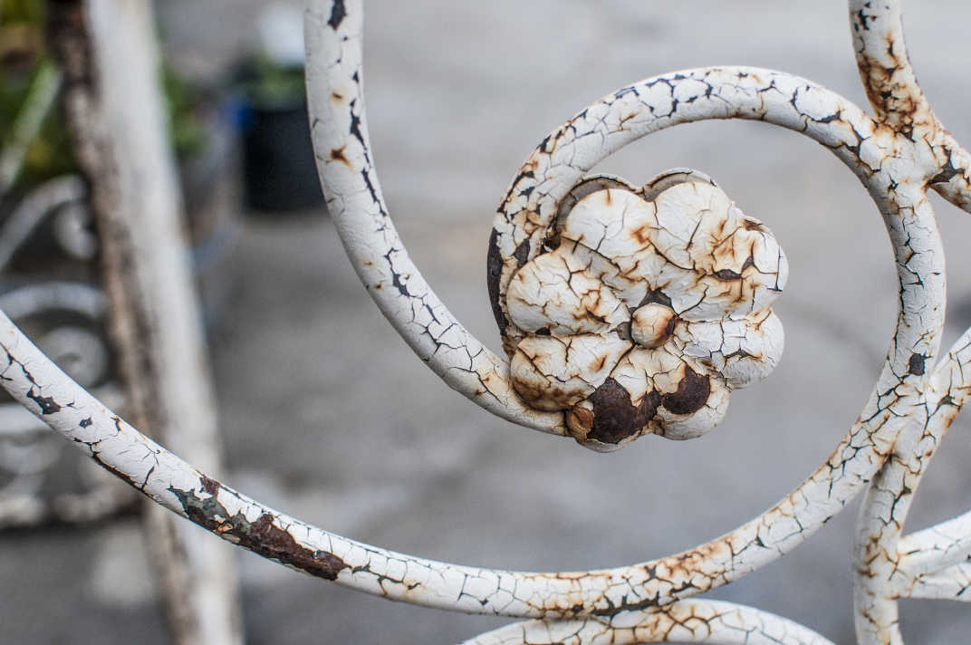 Rusted flower-shaped gate in Banning, California. 