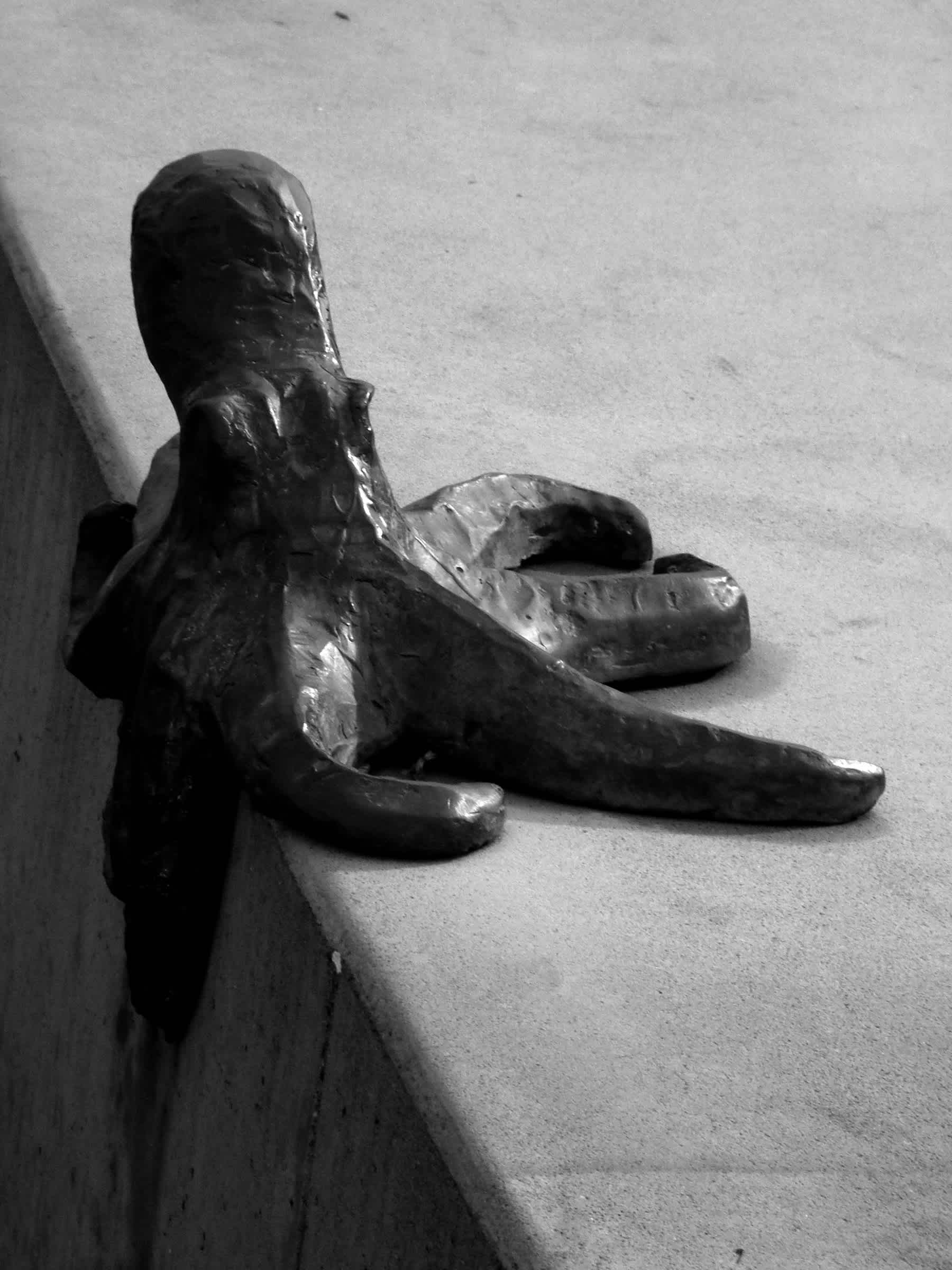 Statue in black and white in Ferry Building, San Francisco, California. 