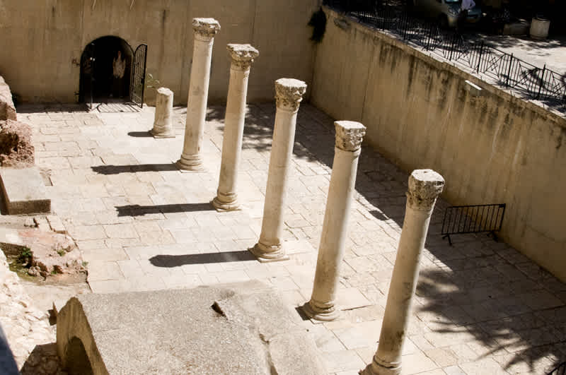 Broken and worn down columns in Jerusalem, Israel