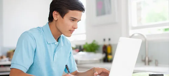 [Feature Image] A learner works with synthetic data sets on their laptop as part of their coursework. 
