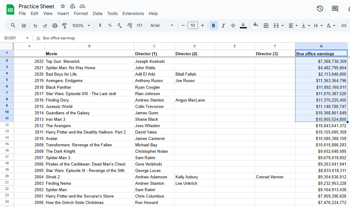 Google Sheet shown with data highlighted