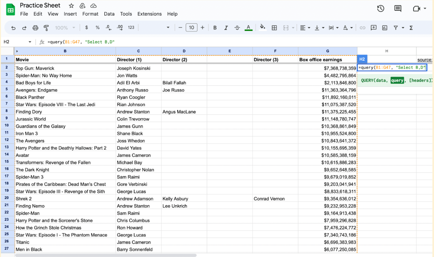 Query formula including the data and query function text