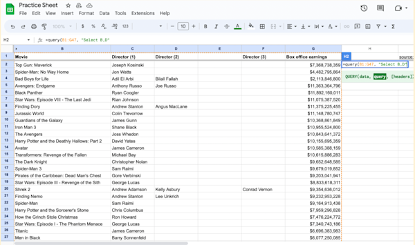 Query formula including the data and query function text