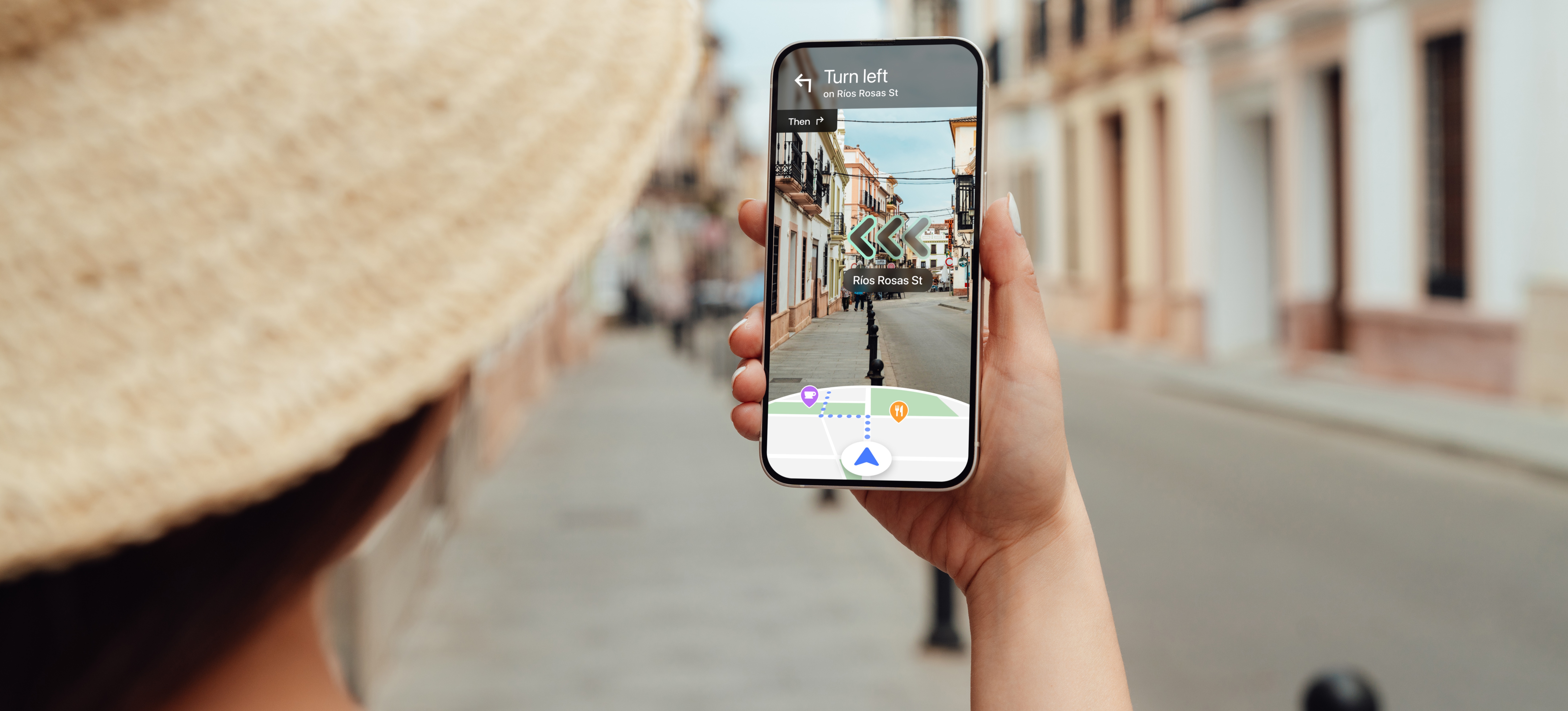 [Featured Image] A young traveler uses augmented reality on their smartphone to get directions in an unfamiliar location.
