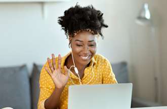 [Featured image] Woman working at home during online meeting