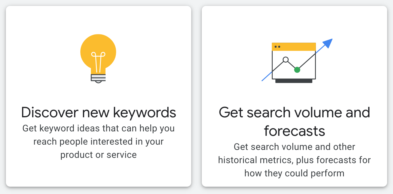 Screenshot of Google Ads Keyword Planner options