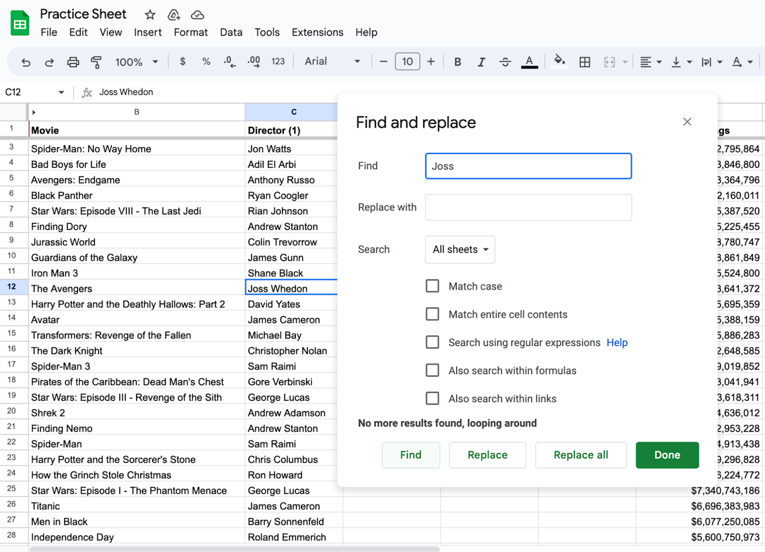 [Screenshot] Screenshot of the search term displayed highlighted in the Google Sheet