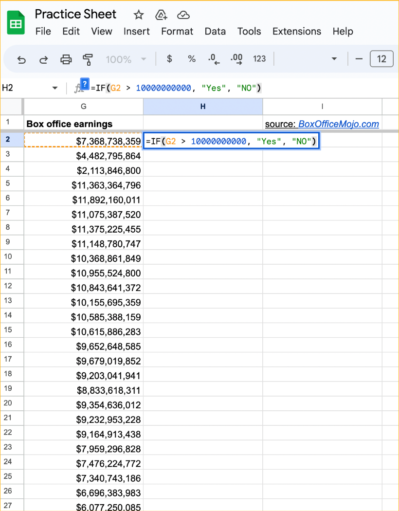 Google Sheets 'IF-THEN' command complete