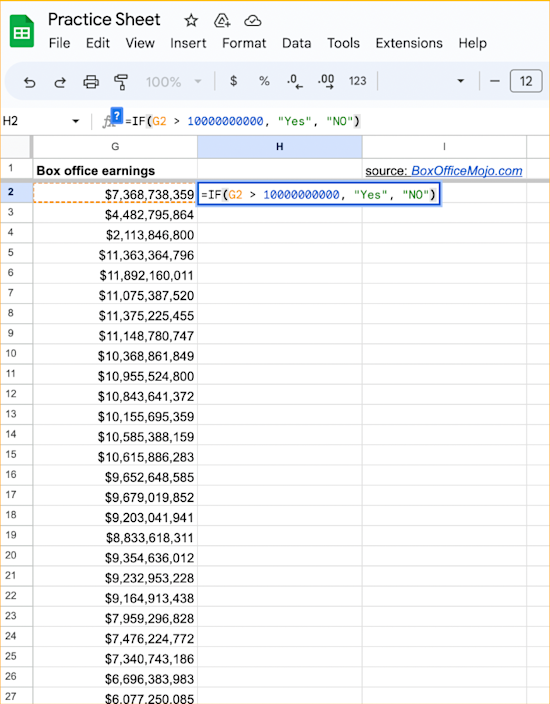 Google Sheets 'IF-THEN' command complete
