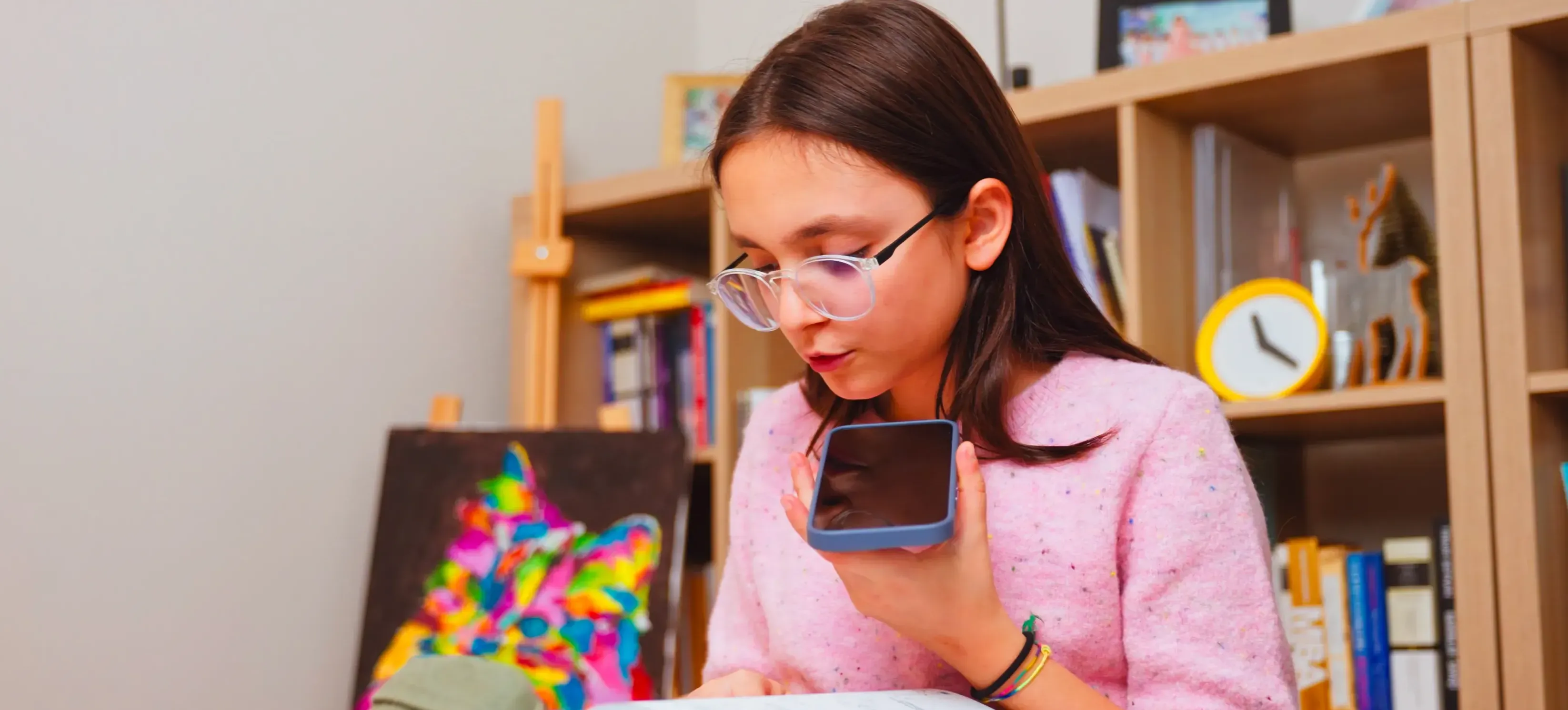 [Featured image] Preteen Girl at Desk Solving Homework with AI Chatbot