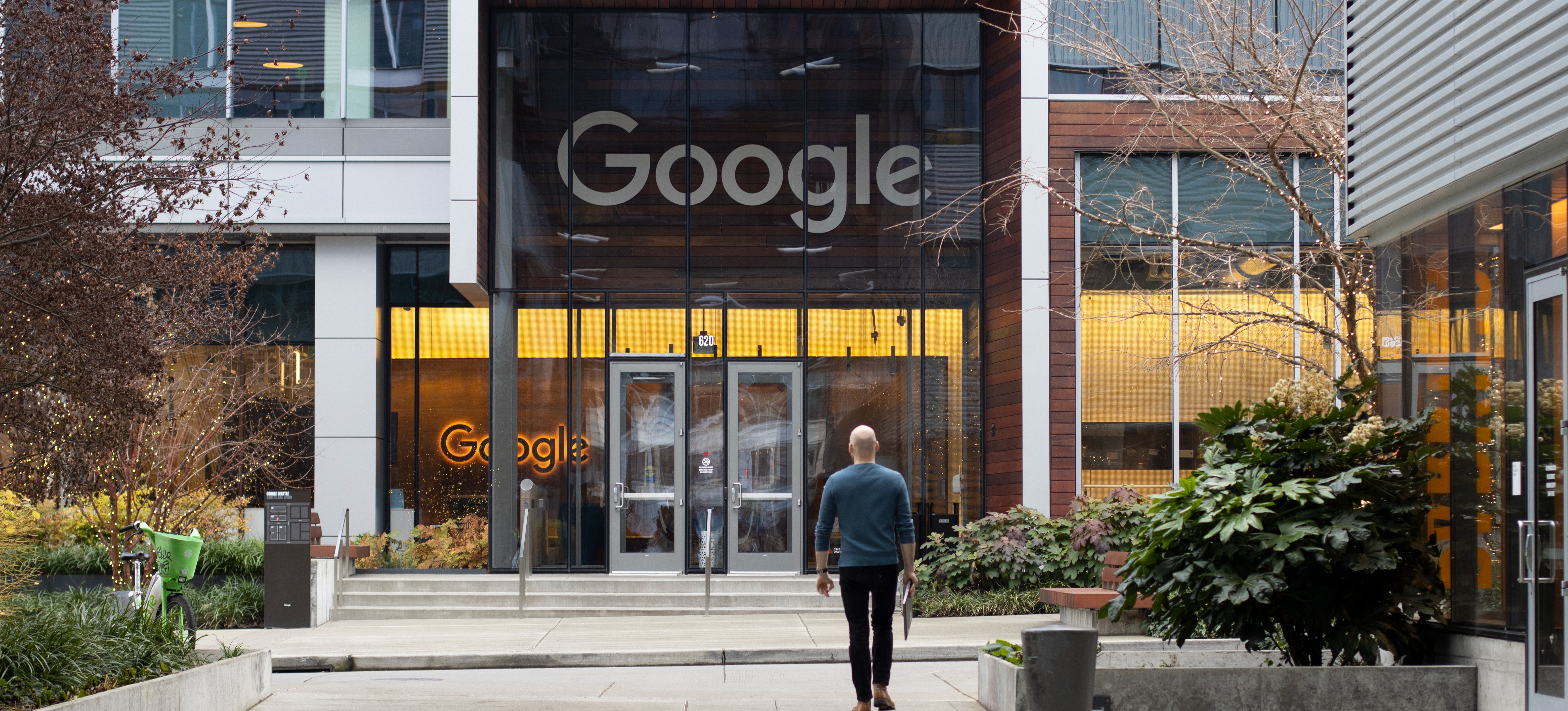 [Feature Image] After learning how to work at Google, one hopeful applicant enters the building for an interview.
