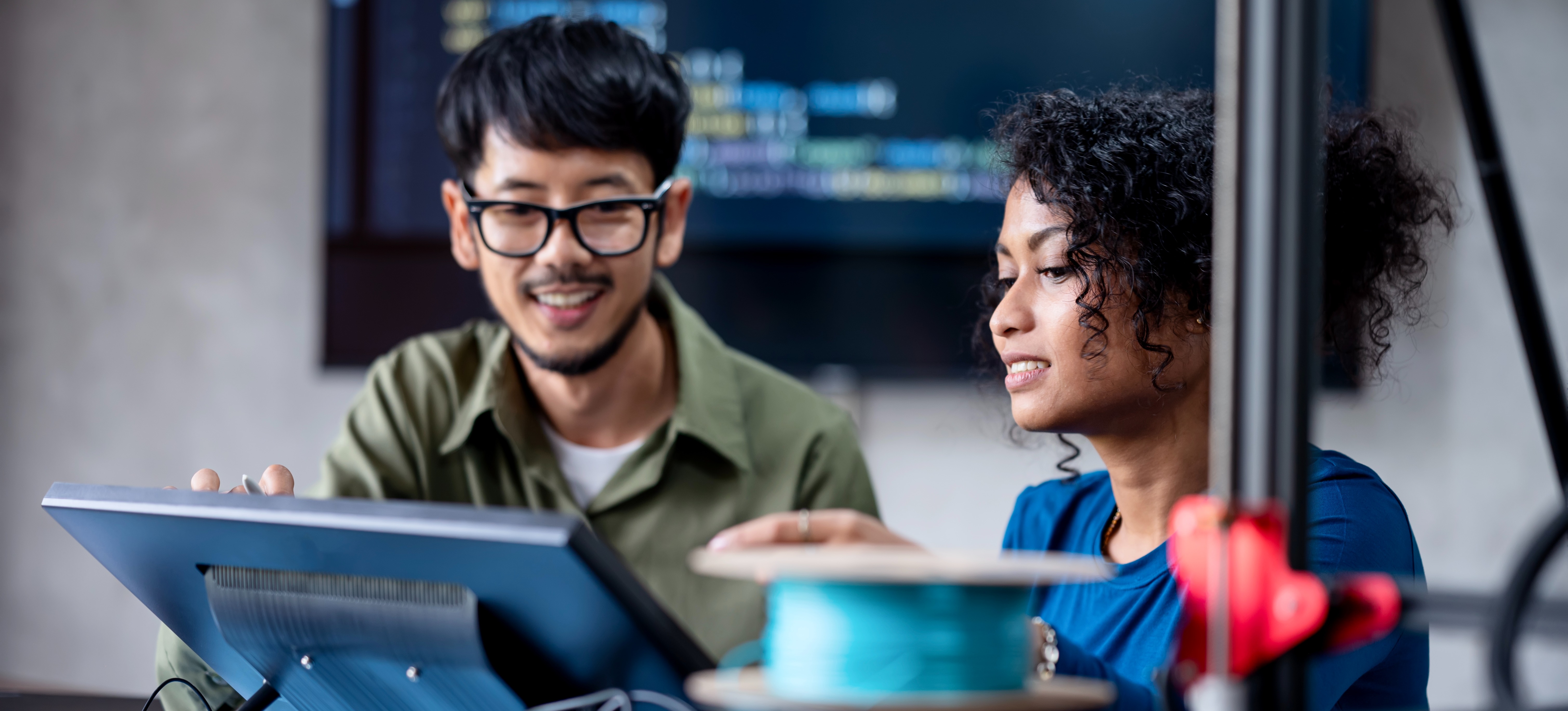 [Featured Image] Two aspiring data scientists search “what are hyperparameters” as they complete an assignment collaborating on a machine-learning project.
