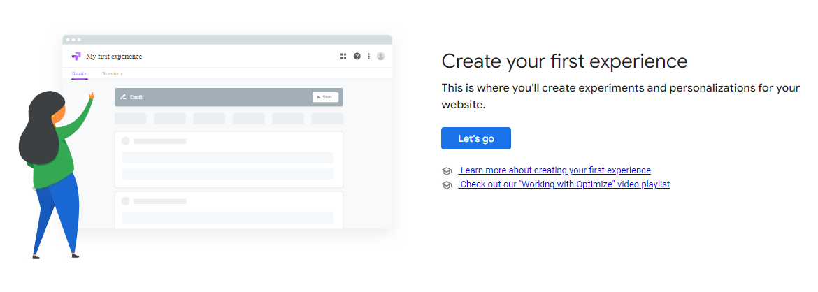 Google Optimize create your first experience