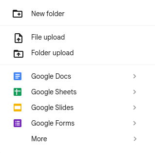 File upload menu in Google Drive