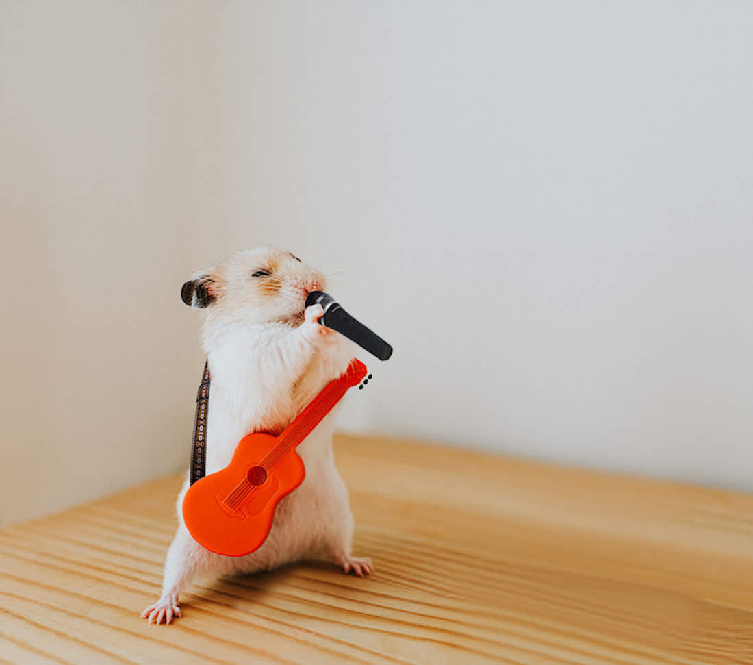 An AI slop example of a mouse singing into a microphone.