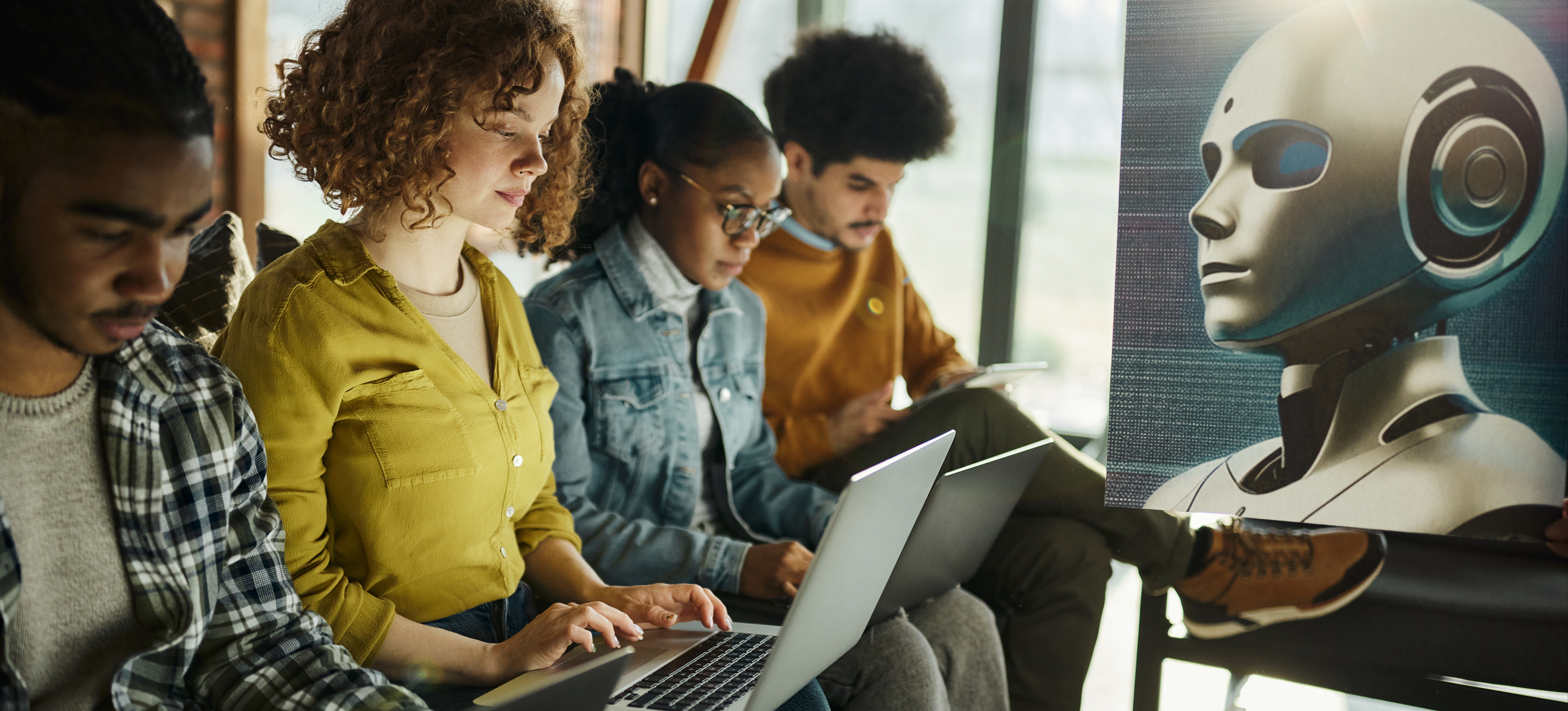 [Feature Image] Four young programmers learn how neurons in neural networks contribute to deep learning for artificial intelligence.
