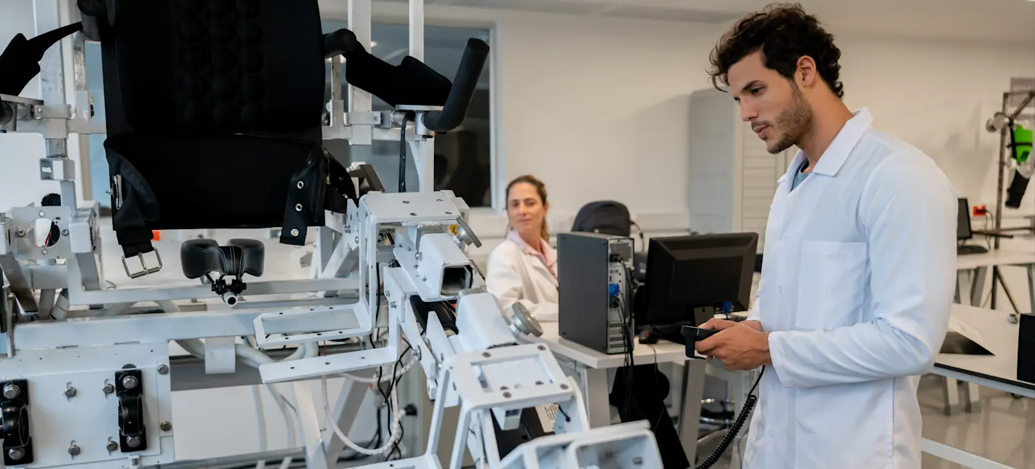 [Featured Image] After researching mechatronics vs. robotics, learners who enrolled in a mechatronics degree program gain practical knowledge while working in the school’s mechatronics lab.
