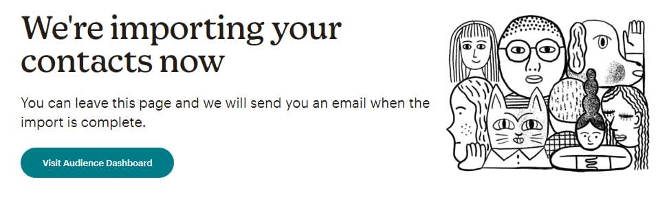 Mailchimp screen for completion of email import process