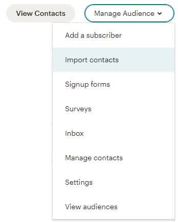 Mailchimp Manage Audience drop-down menu