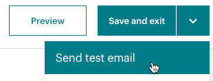 [Body image] Screenshot of a close-up of a user's cursor on the "Send test email" option on Mailchimp.