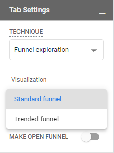 Google Analytics funnel Tab Settings options