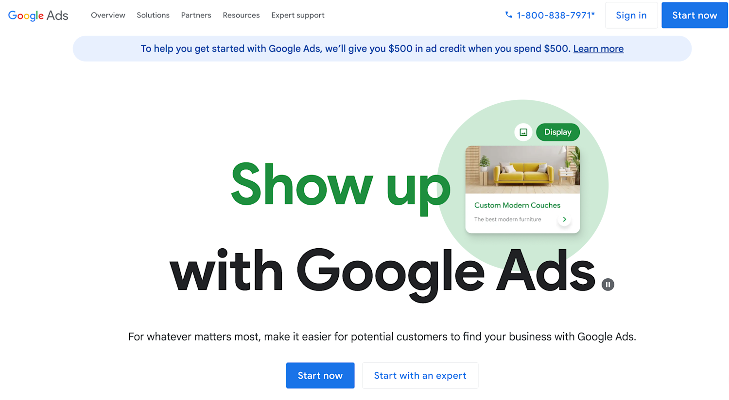 Screenshot of the Google Ads homepage.