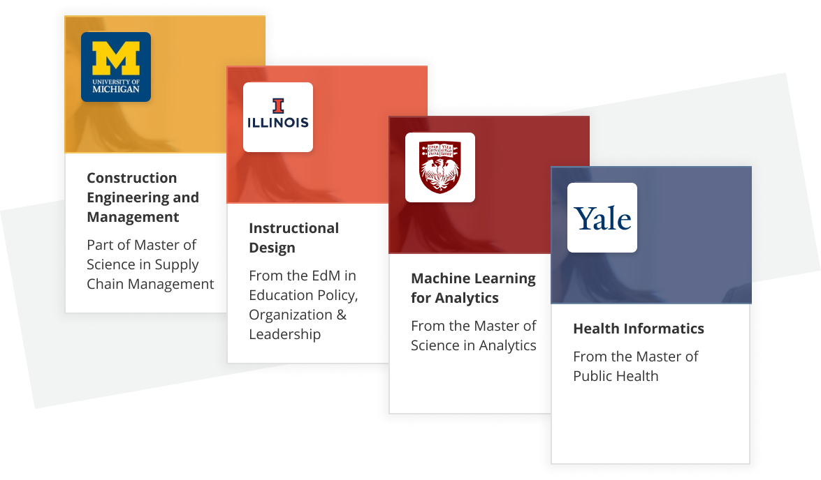 MasterTrack® program examples. Programs from University of Michigan, University of Illinois at Urbana-Champaign, University of Chicago, and Yale