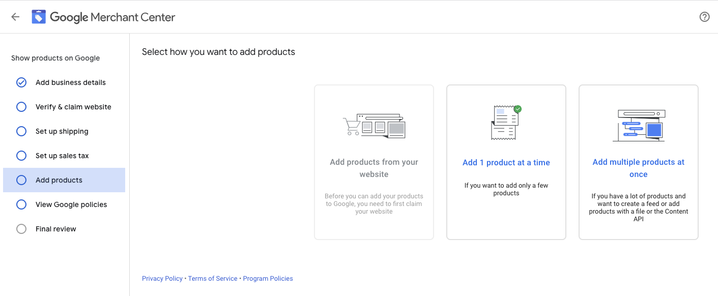 [Screenshot] Add products to a Google Merchant Center account