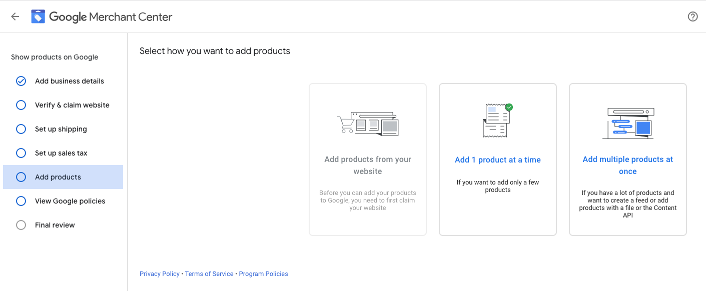 [Screenshot] Add products to a Google Merchant Center account