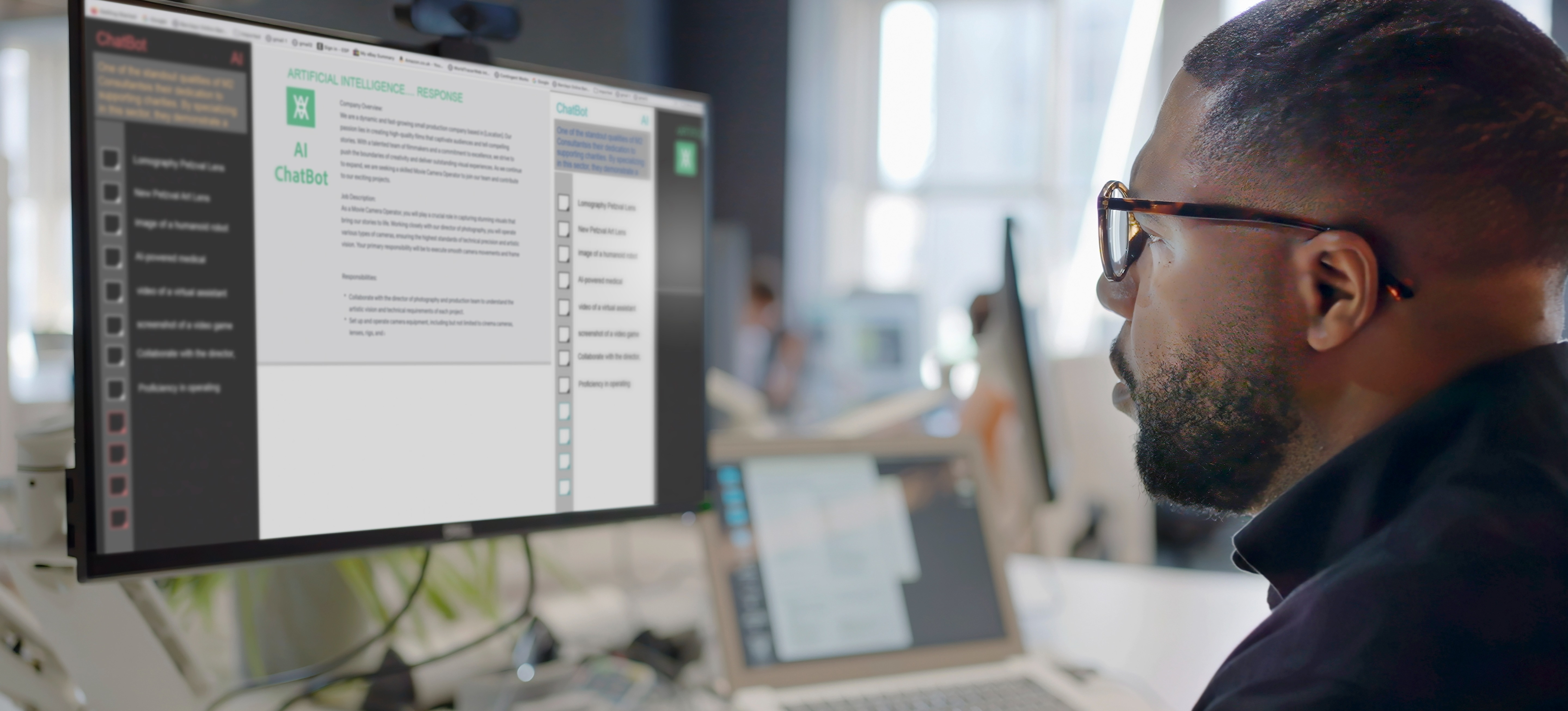 [Featured Image] A man is on a computer discovering a generative ai learning path to pursue.