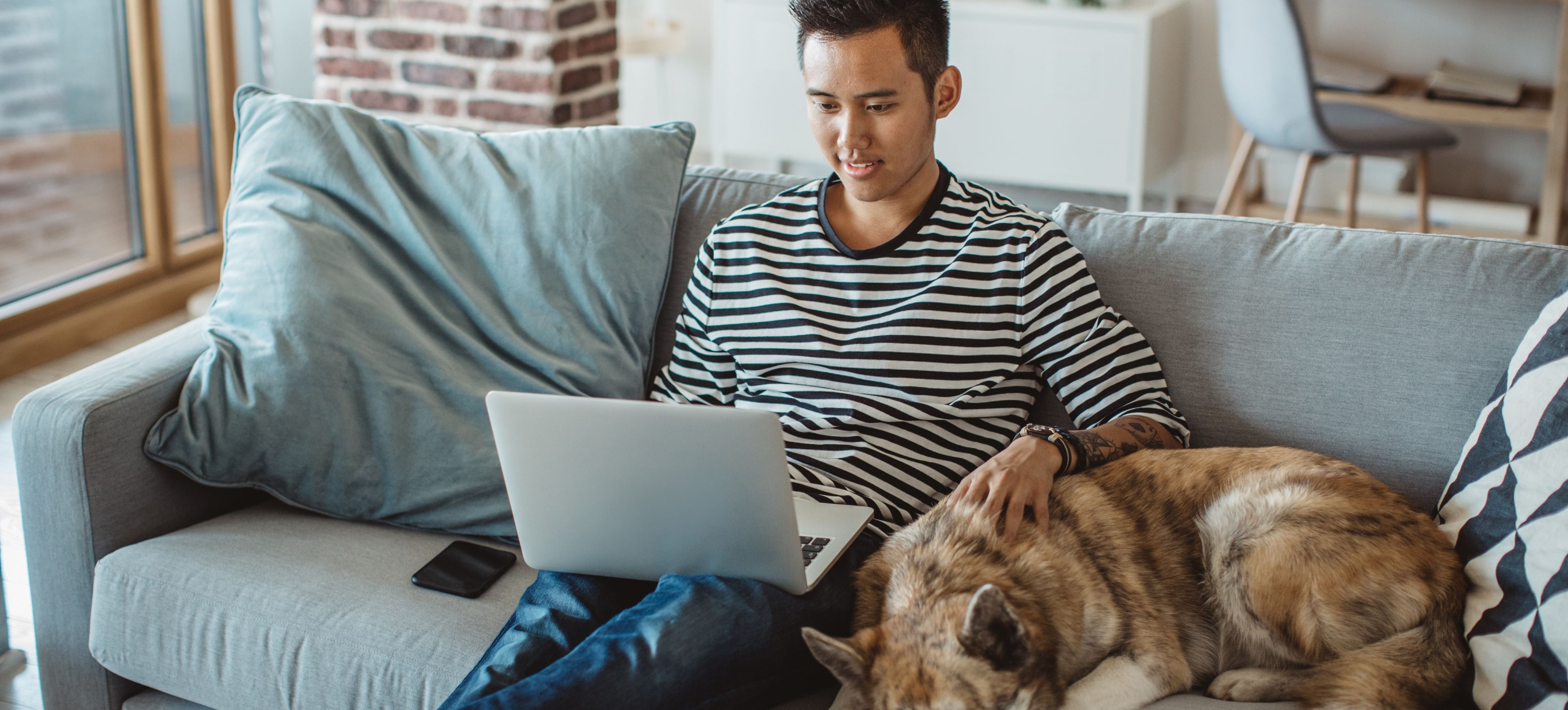 [Featured image] An IT support specialist is learning about DHCP while sitting on the couch with their dog. 
