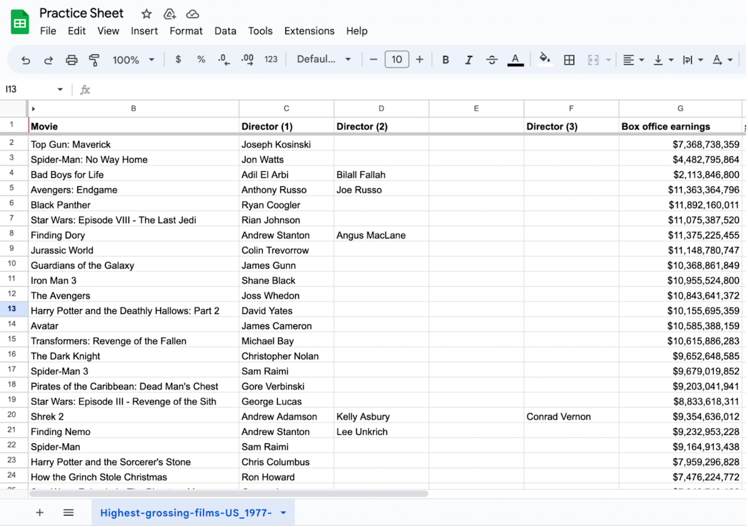 Google Sheets screen shown with downloaded file in the bottom right on the screen