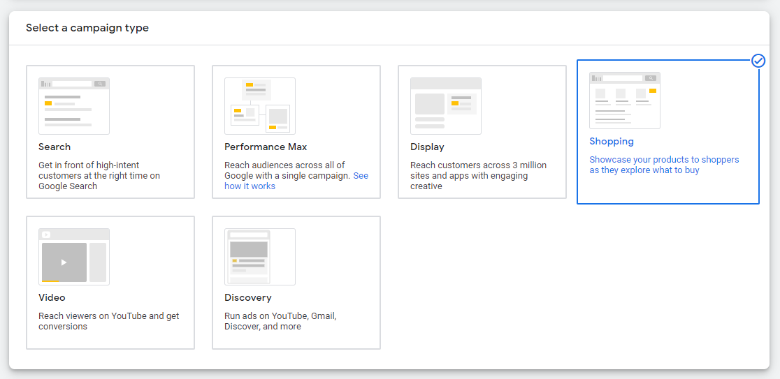 Google Ads campaign type menu