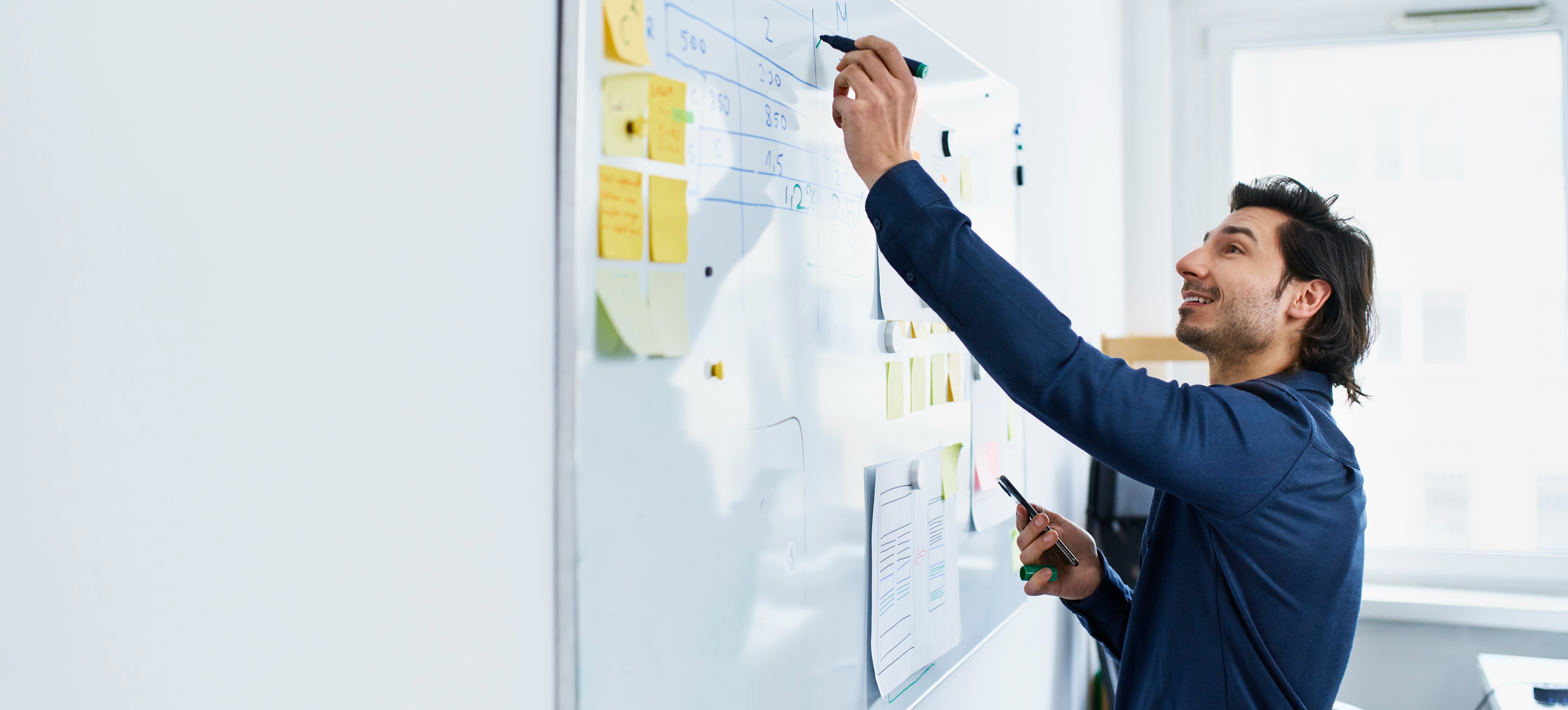 [Featured image] A UX designer draws an empathy map on a whiteboard.