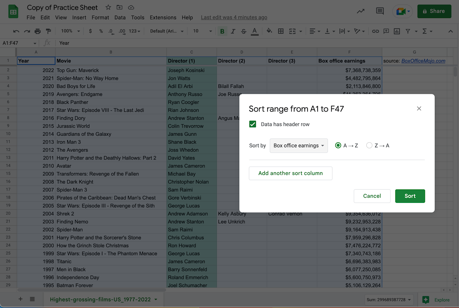 How to alphabetize rows in Google Sheets