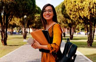 Student walking around campus