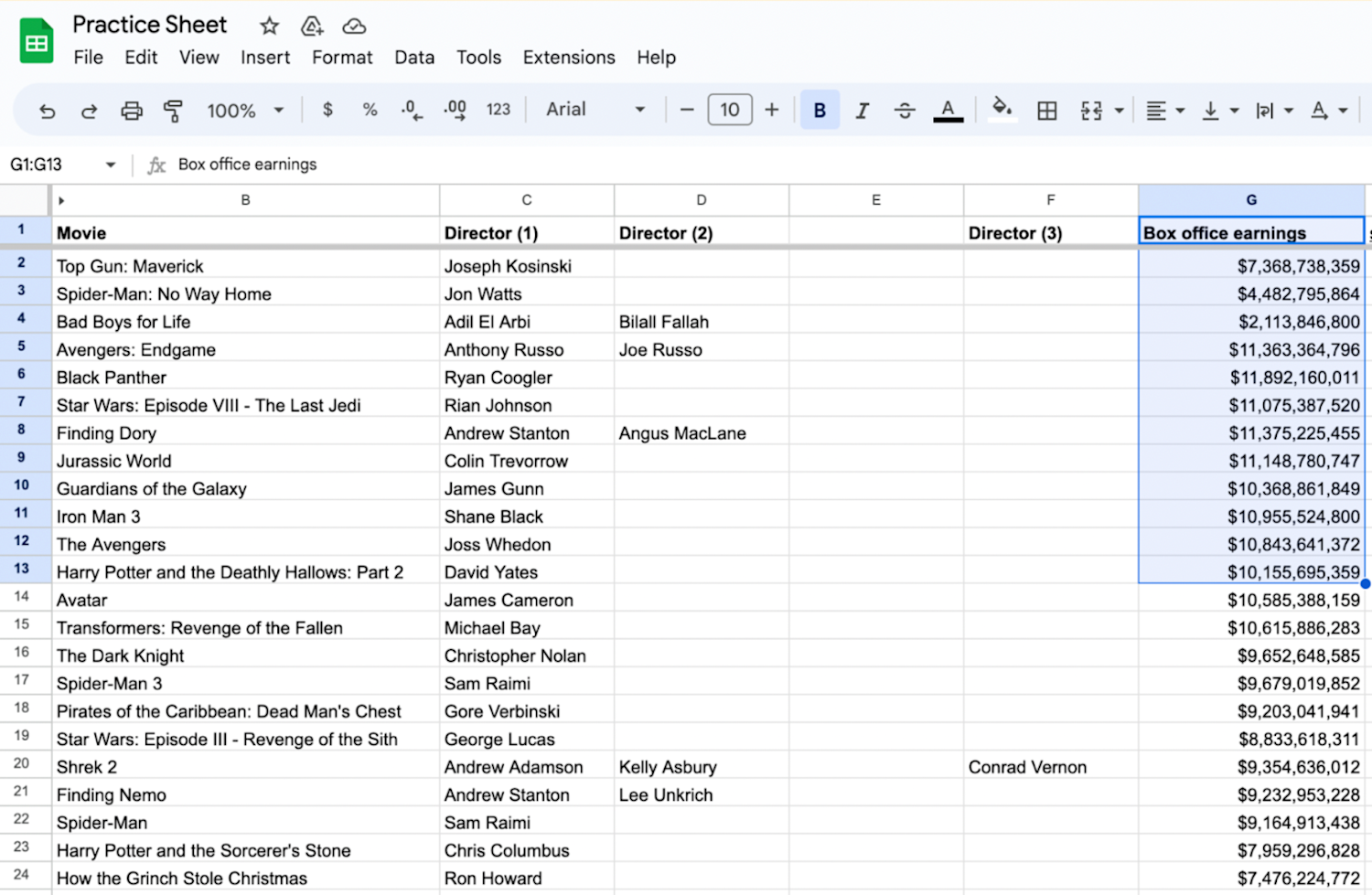 Alt text: Google Sheet shown with box offering earnings data highlighted