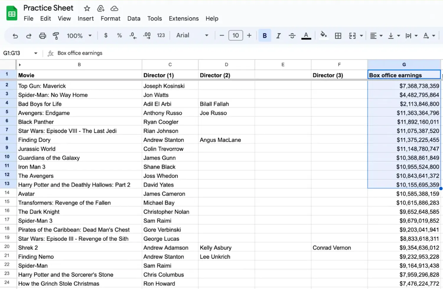 Alt text: Google Sheet shown with box offering earnings data highlighted